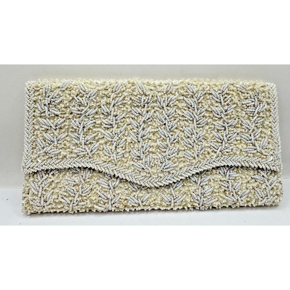Vintage LA REGALE LTD. BEADED EVENING BAG Cream & White COLOR CLUTCH Hand Made